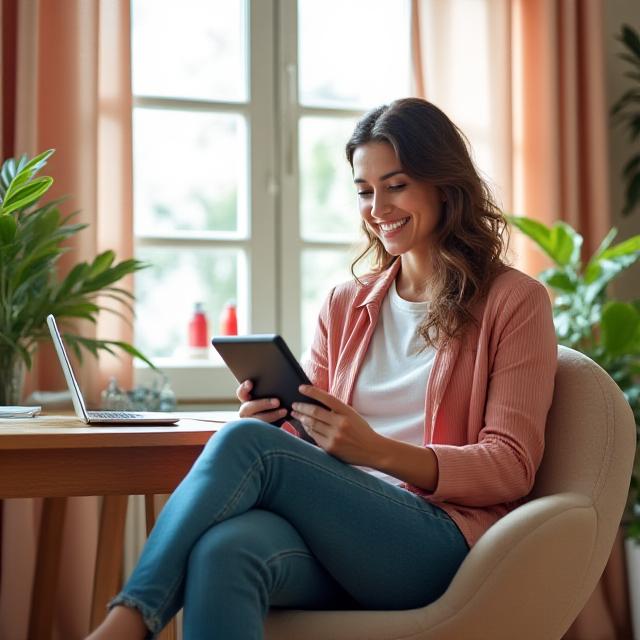 Freelancer trabajando con tranquilidad en un entorno mediterráneo moderno